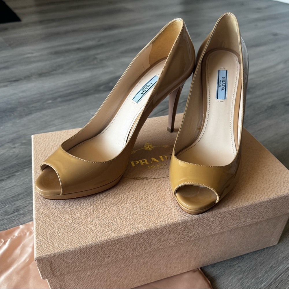 Prada Patent Leather Peep-Toe Pumps